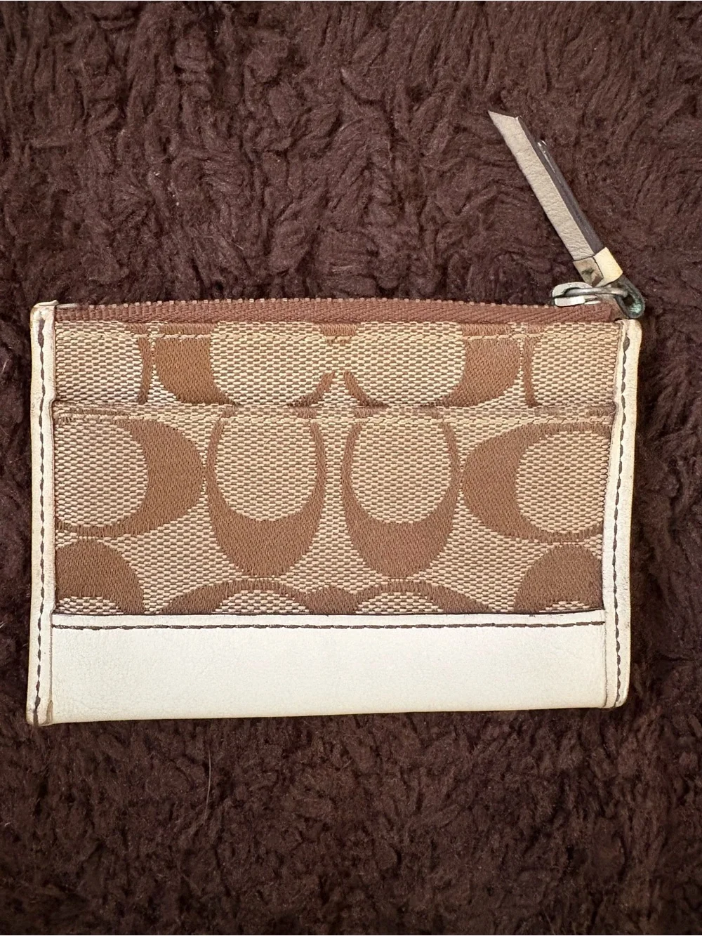 Classic Coach Signature Canvas Card Case in Brown and Cream